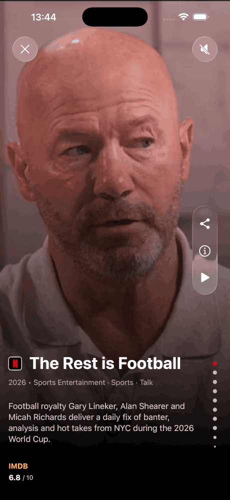 Bande-annonce plein écran dans Upflix d'une nouvelle série avec description et note IMDb